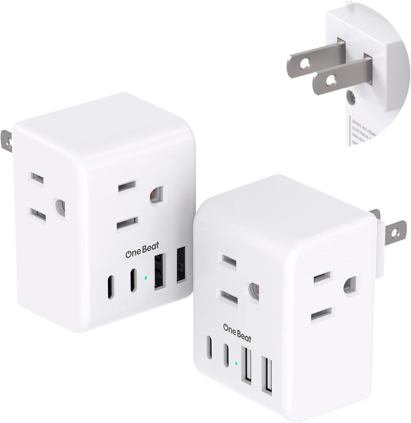 One Beat 2 Pack US to Japan Plug Adapter, 2 Prong to 3 Prong Outlet Adapter with 3 AC Outlets 3 USB Ports(1 USB C), Type A Travel Power Converter Plug Adaptor for USA to Japanese Canada Mexico Philippines Peru - Image 1
