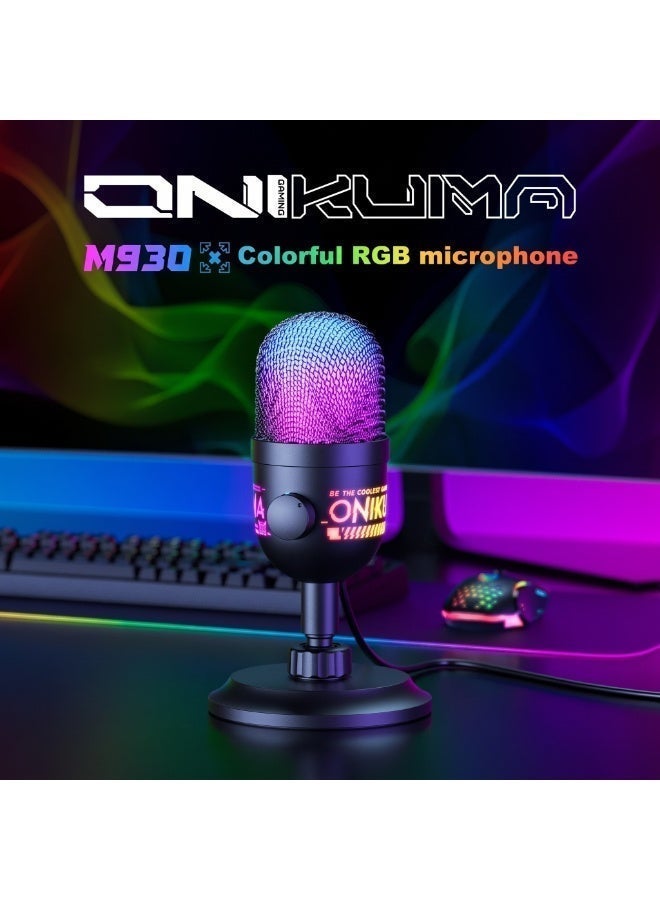 ONIKUMA GAMING ONIKUMA M930 RGB USB Condenser Microphone for Gaming, Streaming, Podcast & Recording, Cardioid Mic with Gain Knob, Mute Button, 3.5mm Monitoring Jack - Image 2