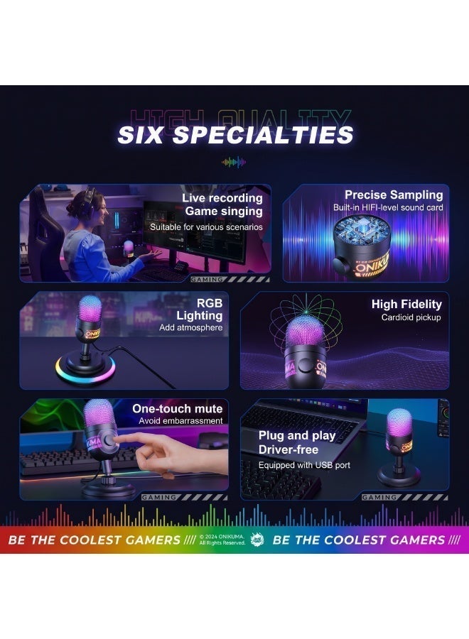 ONIKUMA GAMING ONIKUMA M930 RGB USB Condenser Microphone for Gaming, Streaming, Podcast & Recording, Cardioid Mic with Gain Knob, Mute Button, 3.5mm Monitoring Jack - Image 4