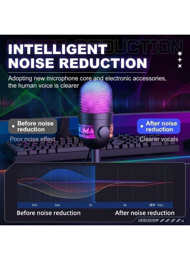 ONIKUMA GAMING ONIKUMA M930 RGB USB Condenser Microphone for Gaming, Streaming, Podcast & Recording, Cardioid Mic with Gain Knob, Mute Button, 3.5mm Monitoring Jack - Image 3