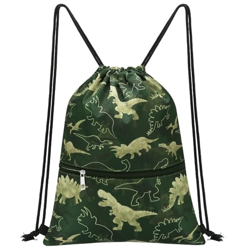 WAWSAM Dinosaur C Drawstring Backpack, Waterproof, 15 cu in, Polyester, Daypack Backpack for Boys Kids Swim Beach Gym Dance Travel - Image 1