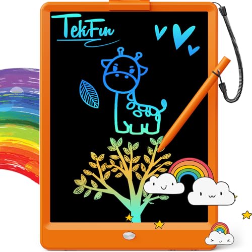 TEKFUN Toys for Girls Boys 10IN LCD Writing Tablet Magic Doodle Board with AntiLost Stylus Mess Free Coloring for Toddlers Drawing Pad Toddler Travel Car Plane Trip Toys Gifts Orange - Image 1