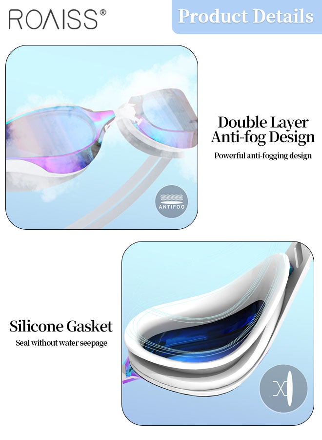 رويس طقم نظارات سباحة للكبار مكون من قطعتين، نظارة سباحة ذات رؤية واسعة عالية الوضوح ومضادة للضباب، معدات سباحة داخلية وخارجية مع نظارة وقبعة سباحة لحماية الأذن من السيليكون - Image 3