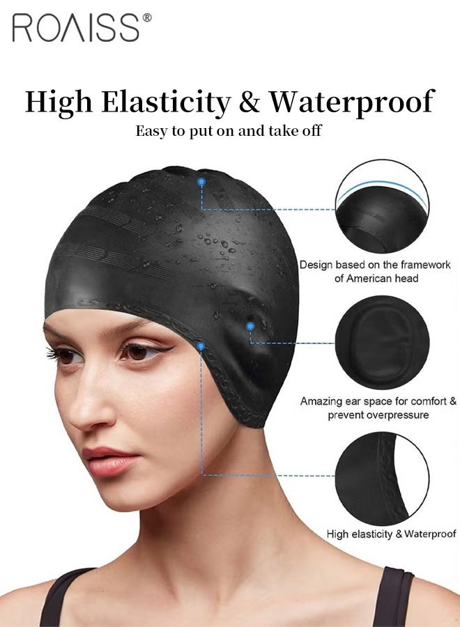 رويس طقم نظارات سباحة للكبار مكون من قطعتين، نظارة سباحة ذات رؤية واسعة عالية الوضوح ومضادة للضباب، معدات سباحة داخلية وخارجية مع نظارة وقبعة سباحة لحماية الأذن من السيليكون - Image 5