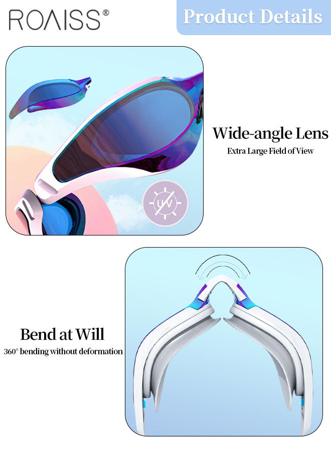رويس طقم نظارات سباحة للكبار مكون من قطعتين، نظارة سباحة ذات رؤية واسعة عالية الوضوح ومضادة للضباب، معدات سباحة داخلية وخارجية مع نظارة وقبعة سباحة لحماية الأذن من السيليكون - Image 4