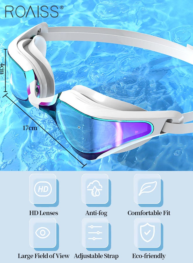 رويس طقم نظارات سباحة للكبار مكون من قطعتين، نظارة سباحة ذات رؤية واسعة عالية الوضوح ومضادة للضباب، معدات سباحة داخلية وخارجية مع نظارة وقبعة سباحة لحماية الأذن من السيليكون - Image 2