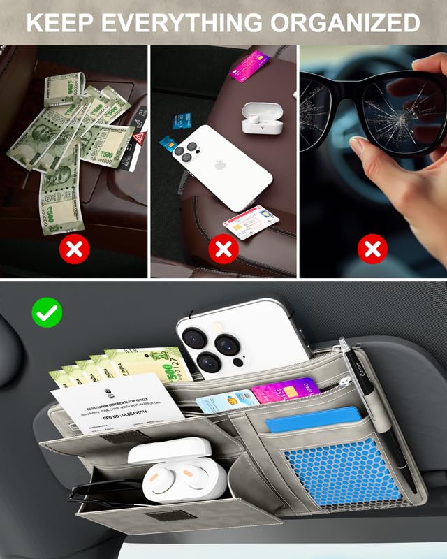 FEDUS Premium Car Sun Visor Organizer Car Organiser and Storage Car Document Holder, Sunglasses Holder for Car, all New Accessories Multipocket Pouch Auto Interior Accessories for Truck, SUV BEACH - Image 2