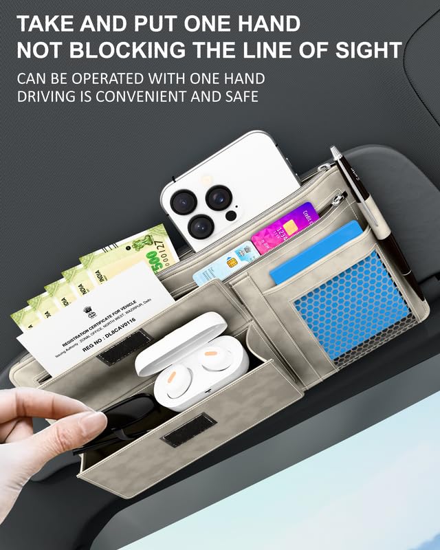 FEDUS Premium Car Sun Visor Organizer Car Organiser and Storage Car Document Holder, Sunglasses Holder for Car, all New Accessories Multipocket Pouch Auto Interior Accessories for Truck, SUV BEACH - Image 5