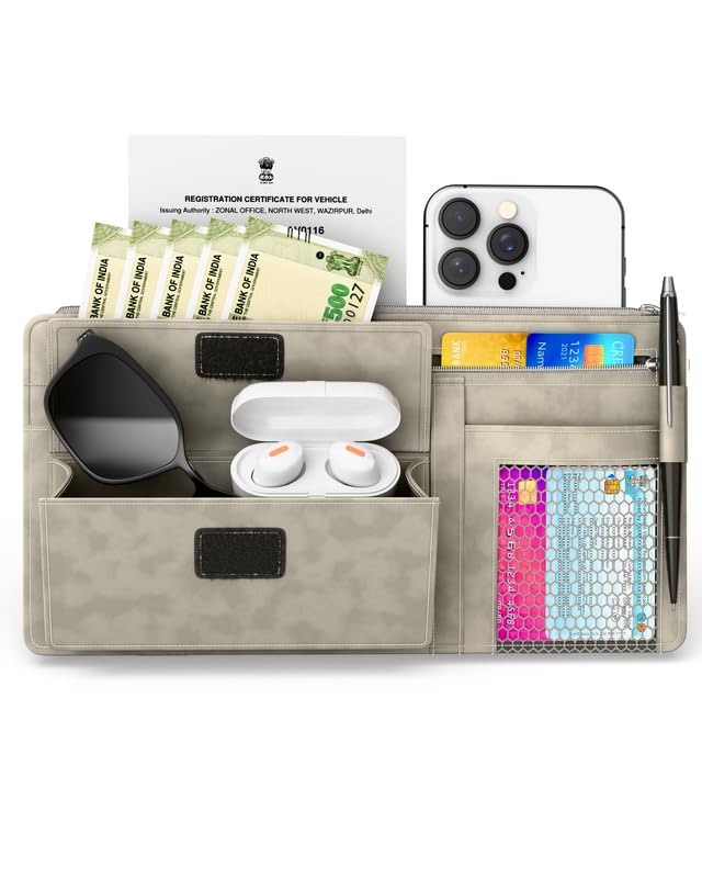 FEDUS Premium Car Sun Visor Organizer Car Organiser and Storage Car Document Holder, Sunglasses Holder for Car, all New Accessories Multipocket Pouch Auto Interior Accessories for Truck, SUV BEACH - Image 1