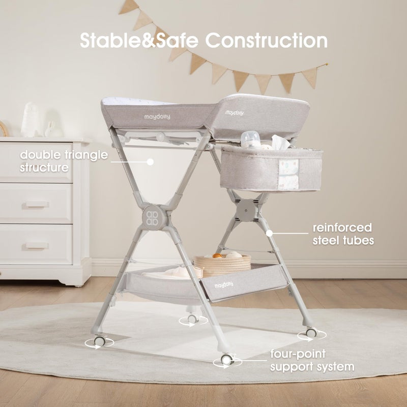 Maydolly Changing Tableï¼ŒPortable Diaper Changing Station, Foldable Baby Changing Table,Compact Nursery Diaper Changing Table for Babyï¼ŒAdjustable Heightï¼ŒMobile on Wheels (Grey) - Image 5