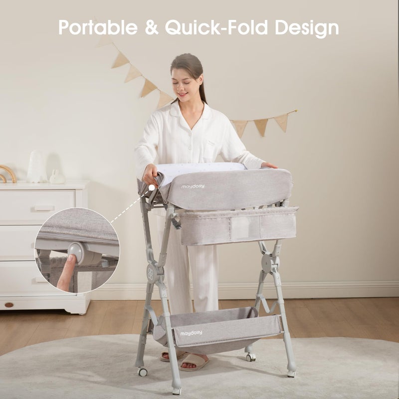 Maydolly Changing Tableï¼ŒPortable Diaper Changing Station, Foldable Baby Changing Table,Compact Nursery Diaper Changing Table for Babyï¼ŒAdjustable Heightï¼ŒMobile on Wheels (Grey) - Image 2