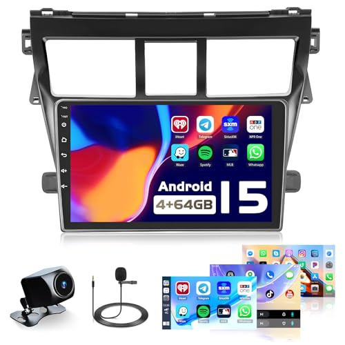 Roinvou 4+64G Car Radio for Toyota Yaris Vios 2007-2013, 9 inch 1280 * 720 Touch Screen for Yaris Head Unit Radio with Wireless Carplay, DSP, FM/RDS, 32EQ, Bluetooth5.0, GPS, 5GHz WiFi, Backup Camera - Image 1