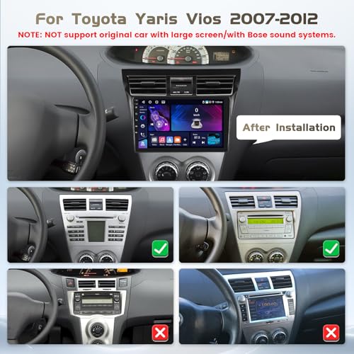 Roinvou 4+64G Car Radio for Toyota Yaris Vios 2007-2013, 9 inch 1280 * 720 Touch Screen for Yaris Head Unit Radio with Wireless Carplay, DSP, FM/RDS, 32EQ, Bluetooth5.0, GPS, 5GHz WiFi, Backup Camera - Image 2