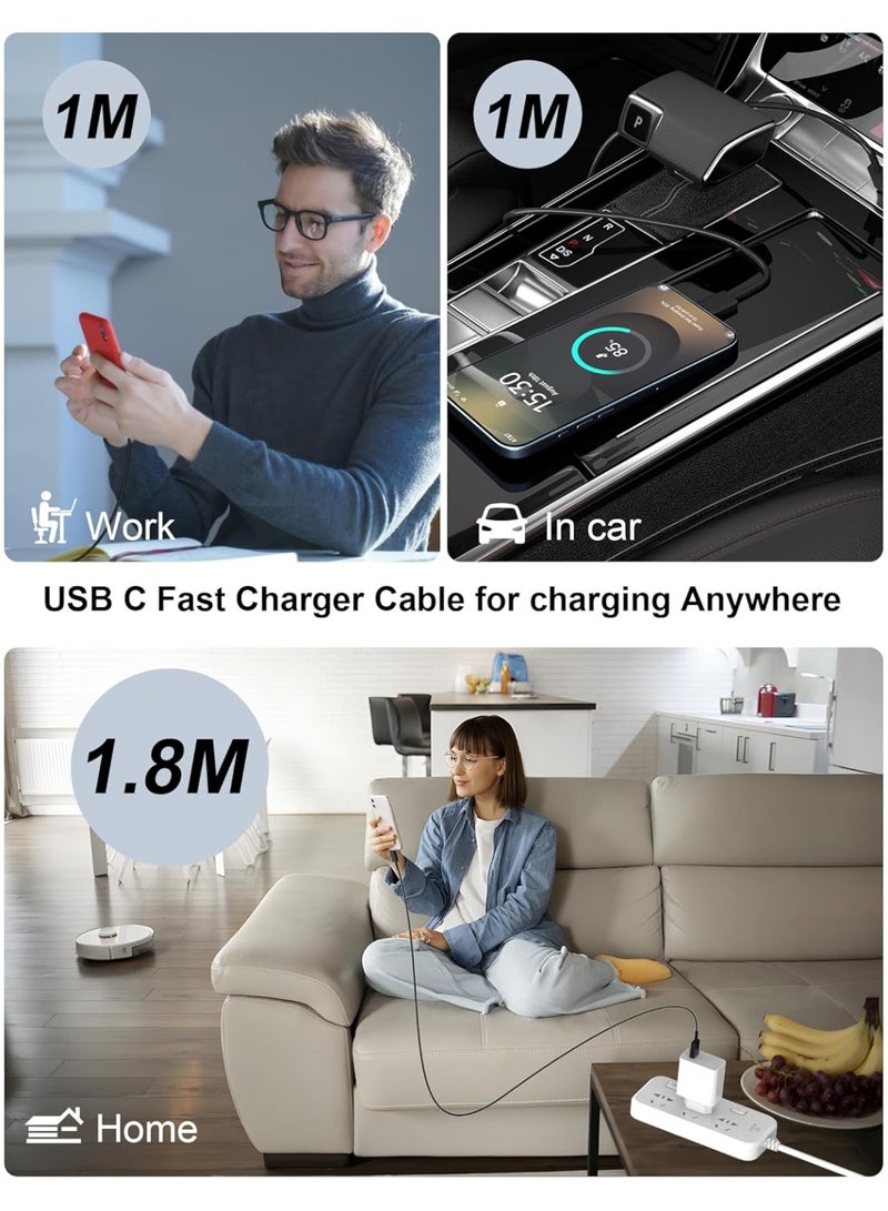 1Pack 3A 60W 25W 6FT TypeC Fast Charger Data Cord for Galaxy S26/S25/S24 Ultra/ S23/S22/S21/S20/ A17/A16/A15/A27/A26/A25/A37/A36/A35/A57/A56/A55/A54/A74/A73/A72/A07/A06/A05/ Note 20/Note10/Z Fold 7/6/5/4/Z Flip 7/6/5/4 and Tab S11/S10/S9/S8/S7 FE/iPhone 17/16/15 Phone Charger Cord,Black - Image 4
