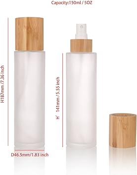 COSIDEA Pack of 4 Empty 150 ml Bamboo Lid Frosted Glass Spray Bottle with Fine Spray Head for Liquid Perfume Toiletries Container Toner Bottles - Image 2