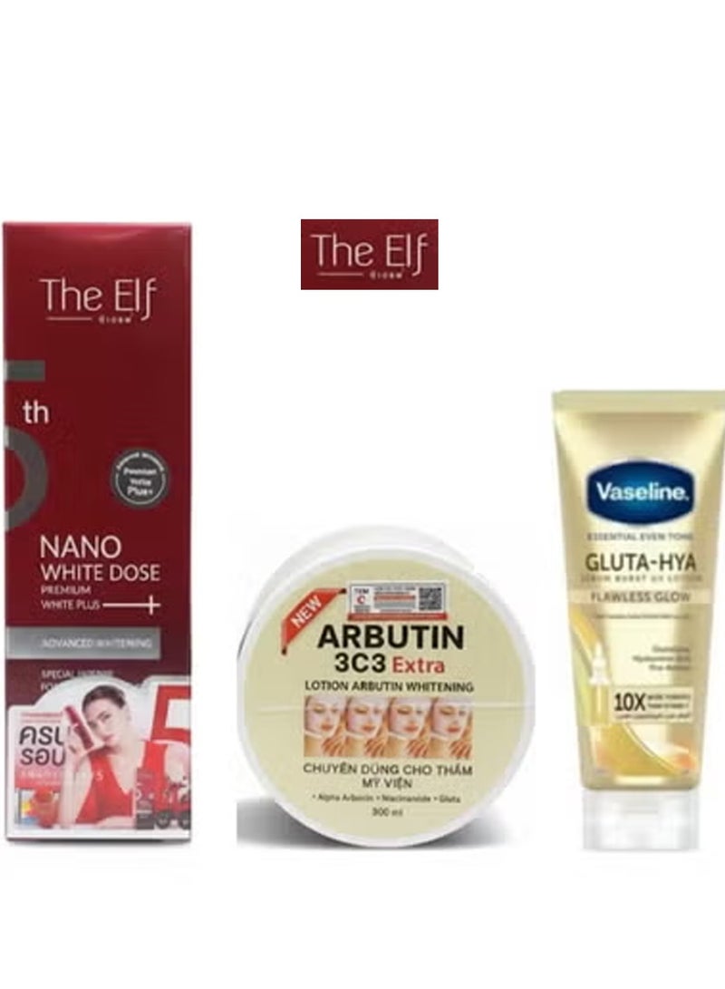 The Elf Nano Whitening and Arbutin 3c3 Extra Lotion Arbutin Whitening 300ml + Gluta Hyaluronic Acid Serum Burst Lotion 200ml Set