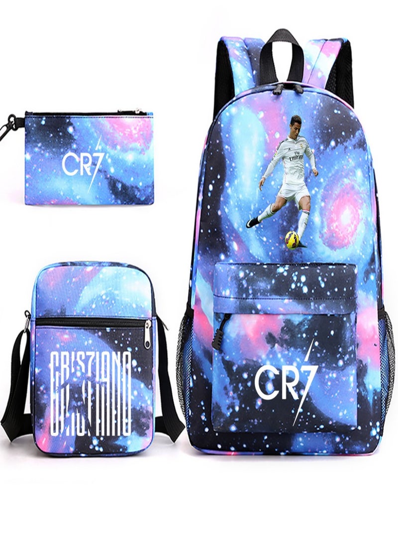 C Ronaldo Children Backpack Schoolbag Teen Student School Book bag with Lunch Box Pen Case 3 in 1 for Kids