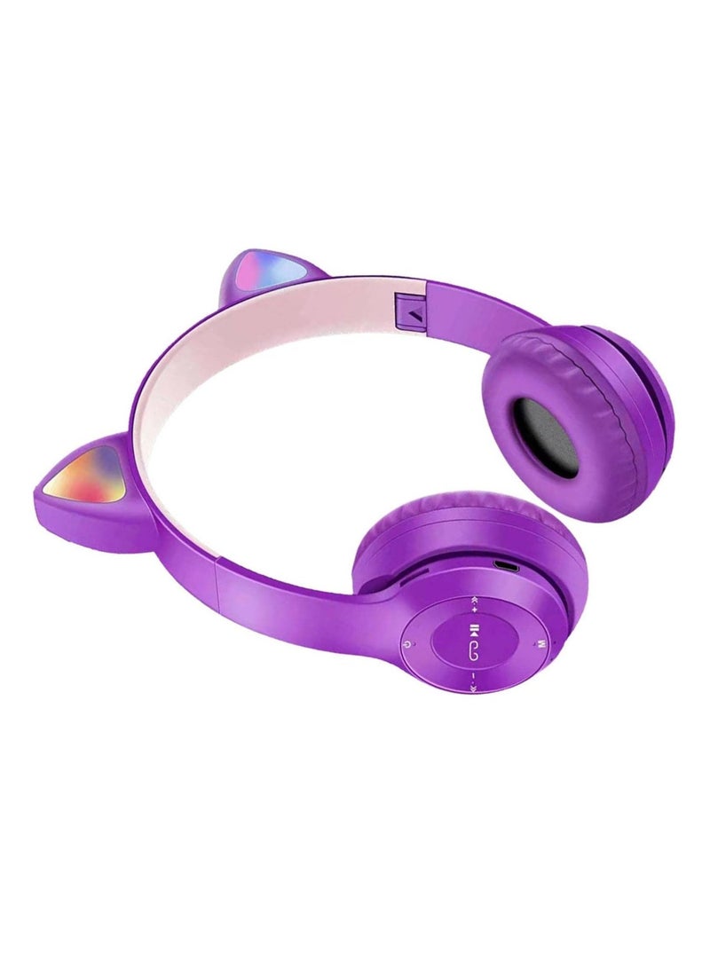 سماعات أذن لاسلكية بتصميم قطة مضيئة، مزودة بإضاءة ستيريو LED، تغطي الأذن بالكامل - Image 2