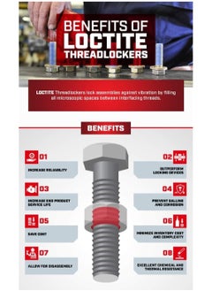 Loctite LOCTITE 243 Thread lock Medium-Strength, Oil Tolerant, High-Temperature, Anaerobic, General Purpose | Blue, 50 ml Red Bottle  - Image 2