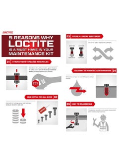 Loctite LOCTITE 243 Thread lock Medium-Strength, Oil Tolerant, High-Temperature, Anaerobic, General Purpose | Blue, 50 ml Red Bottle  - Image 3