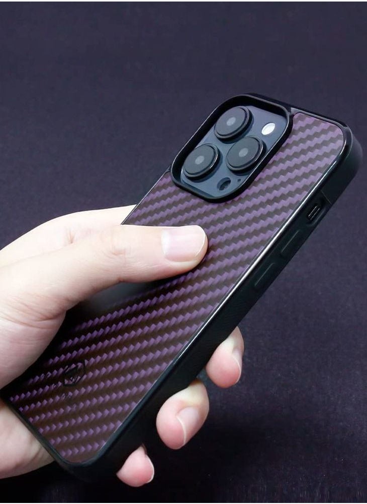 MONOCARBON - Real Carbon Fiber iPhone 14 PRO Case Cover MagSafe Compatible Military Grade Scratch Resistant - Matte Purple - Image 1