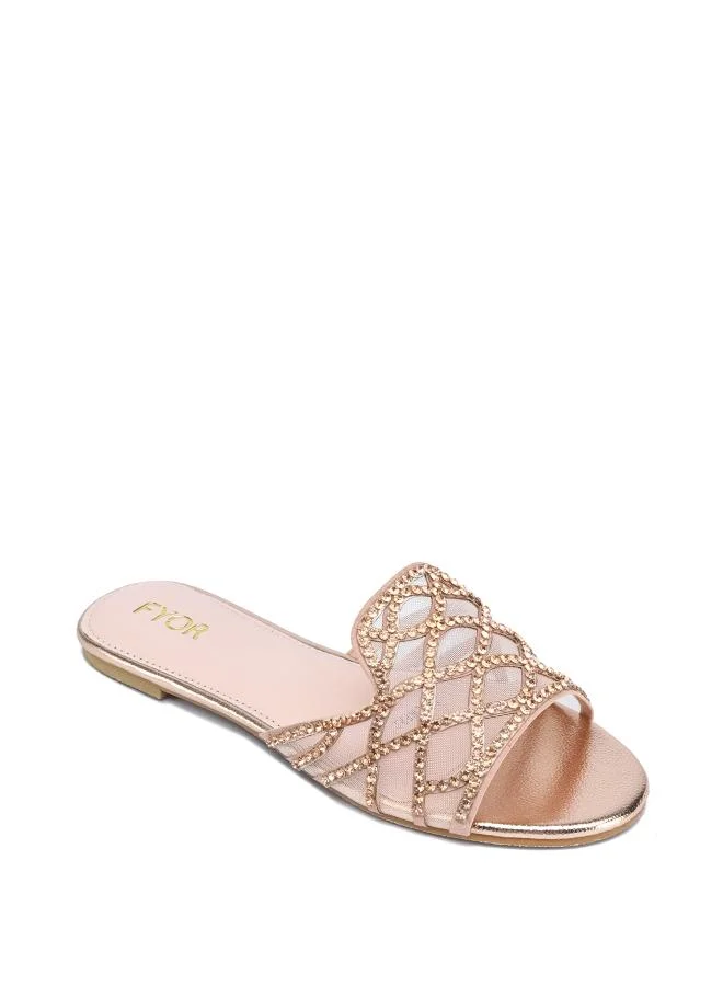 فايور Stylish Crystal-Lattice Metallic Flat Slide MY 395