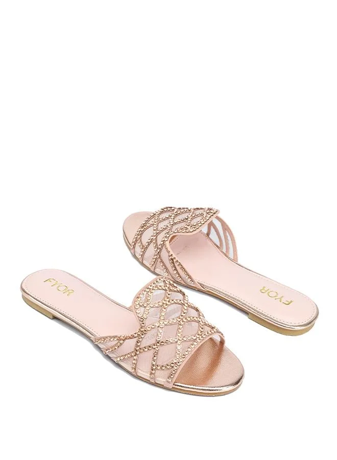 FYOR Stylish Crystal-Lattice Metallic Flat Slide MY 395