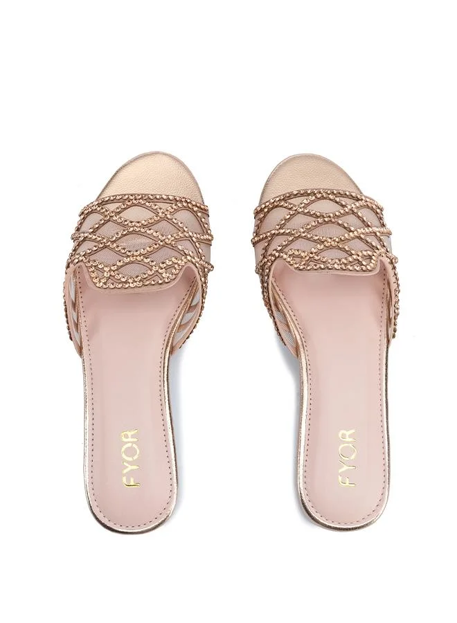 FYOR Stylish Crystal-Lattice Metallic Flat Slide MY 395