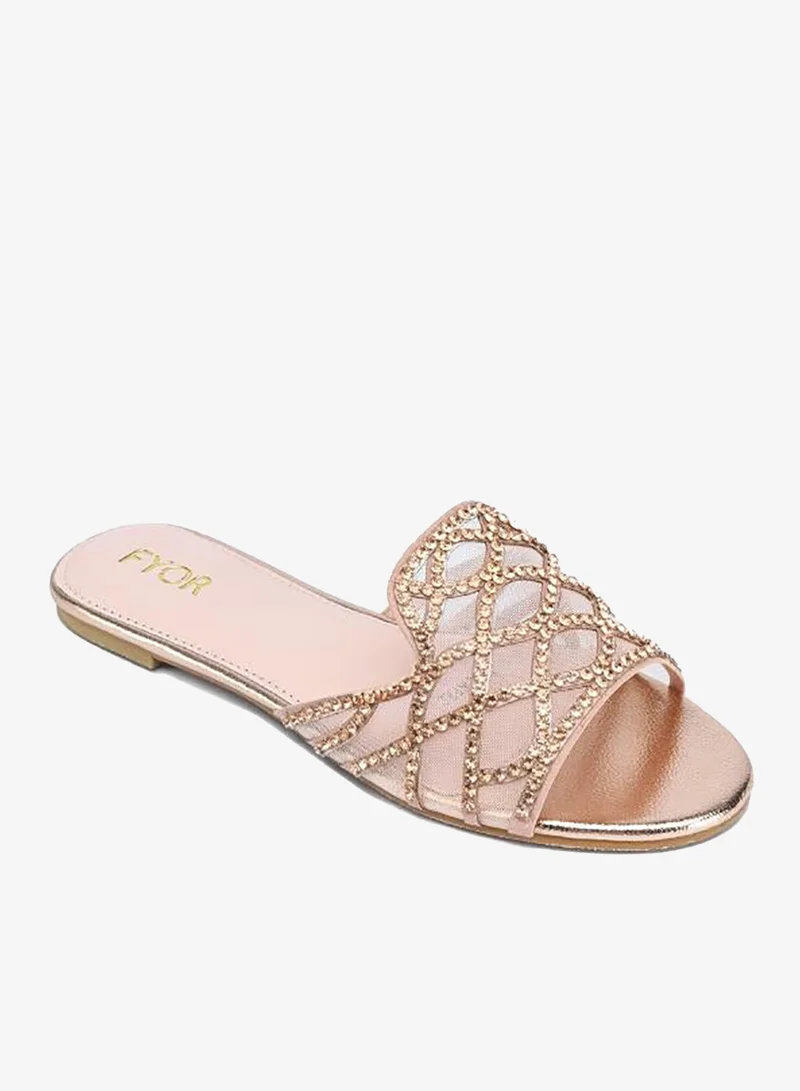 فايور Stylish Crystal-Lattice Metallic Flat Slide MY 395