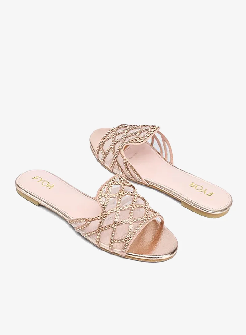 Fyor  Stylish Crystal-Lattice Metallic Flat Slide MY 395 for Women | Best Price UAE