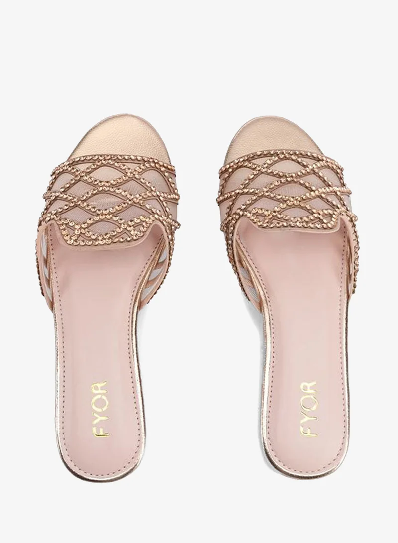 Fyor  Stylish Crystal-Lattice Metallic Flat Slide MY 395 for Women | Best Price UAE
