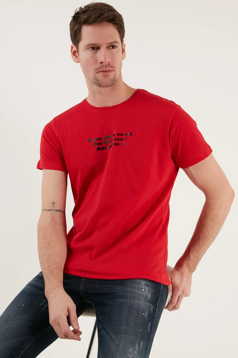 بوراتي Text Printed Crew Neck Cotton Slim Fit T Shirt Men's T Shirt 541THEMAS