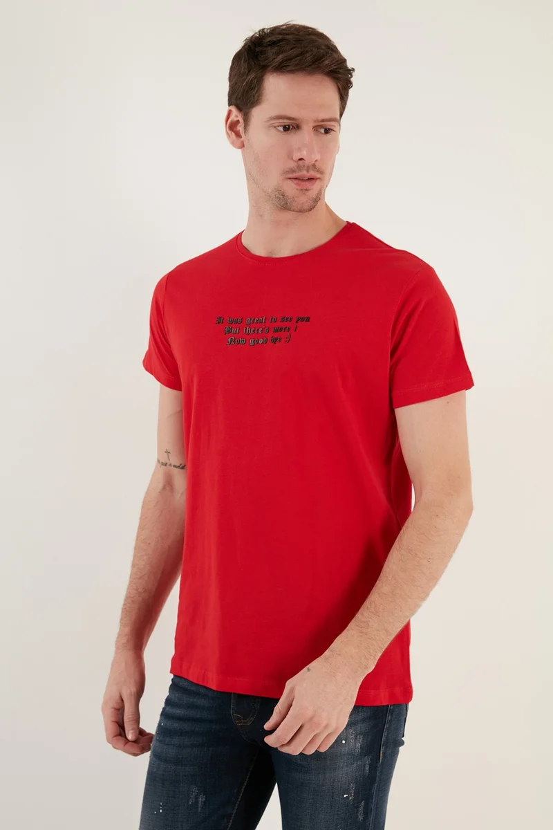 بوراتي Text Printed Crew Neck Cotton Slim Fit T Shirt Men's T Shirt 541THEMAS