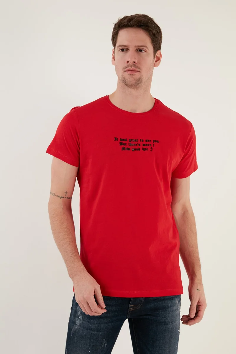 بوراتي Text Printed Crew Neck Cotton Slim Fit T Shirt Men's T Shirt 541THEMAS