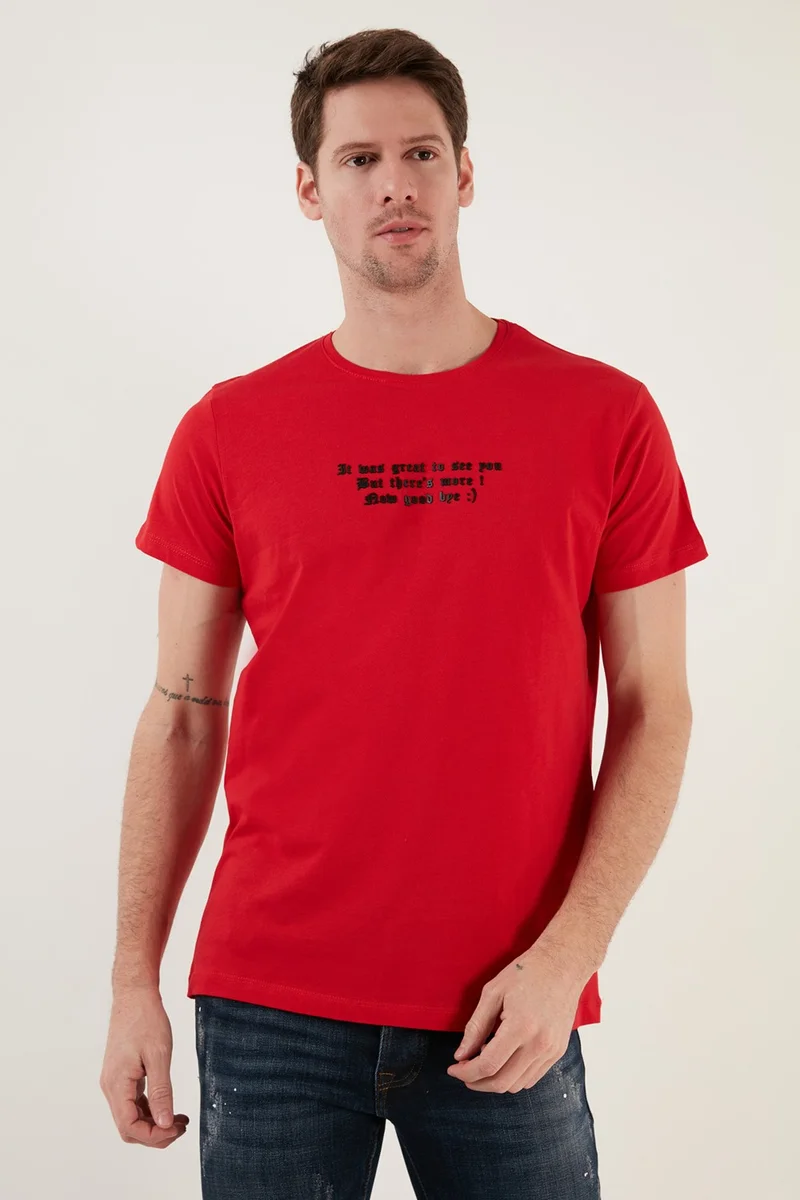 بوراتي Text Printed Crew Neck Cotton Slim Fit T Shirt Men's T Shirt 541THEMAS