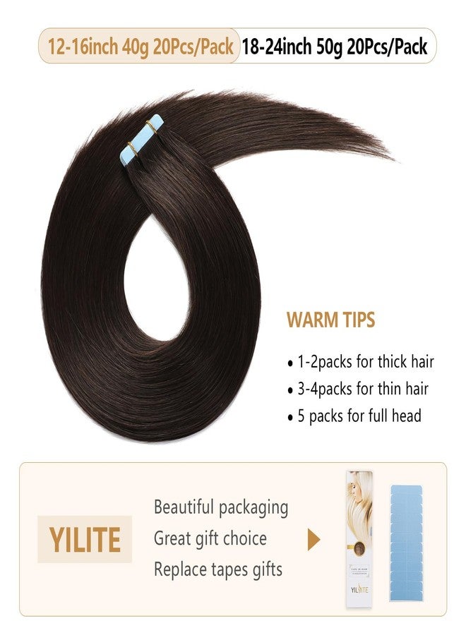 YILITE Invisible Tape-In Real Hair Extensions, Natural Black, 55 cm, 20 Pieces, 50 g, Straight, Remy Real Human Hair, Tape-In Silky Hair Extensions (55 cm #1B Natural Black) - Image 5