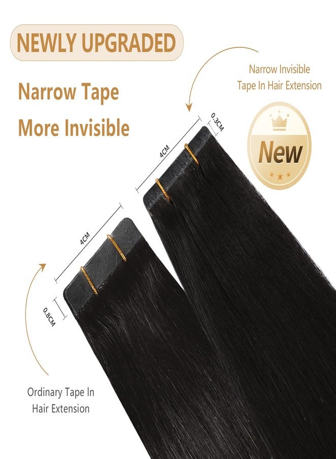YILITE Invisible Tape-In Real Hair Extensions, Natural Black, 55 cm, 20 Pieces, 50 g, Straight, Remy Real Human Hair, Tape-In Silky Hair Extensions (55 cm #1B Natural Black) - Image 2