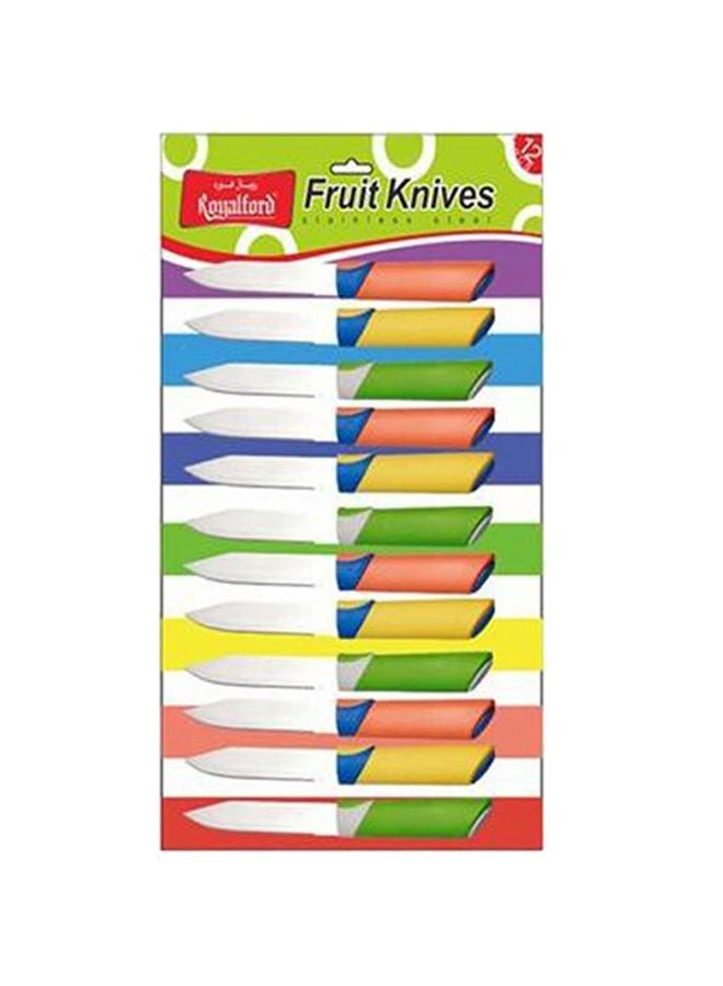 Royalford 12-Piece Fruit Knives Stainless Ss Blade With Strong Pp Handle 21Cm Multicolor Assorted Yellow/Green/Silver - Image 1