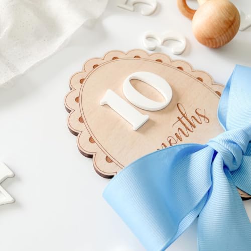 Haoser Scallop Baby Birth Stats Sign and Milestone Cards, Photo Prop | Baby Birth Reveal Sign |Baby Photo Props|Cards Interchangeable Number 13 pc for Baby Growth Recording (Blue Ribbon) - Image 5