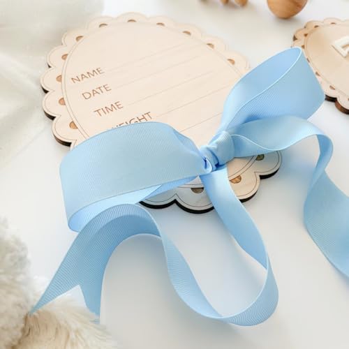 Haoser Scallop Baby Birth Stats Sign and Milestone Cards, Photo Prop | Baby Birth Reveal Sign |Baby Photo Props|Cards Interchangeable Number 13 pc for Baby Growth Recording (Blue Ribbon) - Image 4