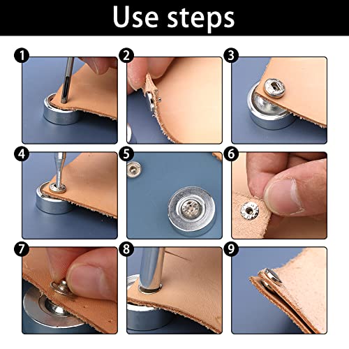 TLKKUE 50 Sets Leather Snap Fasteners Kit 10mm Silver Metal Snap Buttons kit Stainless Steel with 4pcs Snap Fastener Installation Tools for Sewing Clothing, Bracelets, Jackets, Bags Belt, DIY Crafts - Image 4