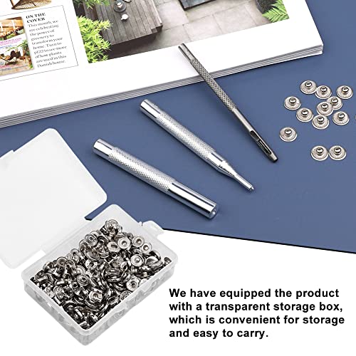 TLKKUE 50 Sets Leather Snap Fasteners Kit 10mm Silver Metal Snap Buttons kit Stainless Steel with 4pcs Snap Fastener Installation Tools for Sewing Clothing, Bracelets, Jackets, Bags Belt, DIY Crafts - Image 5