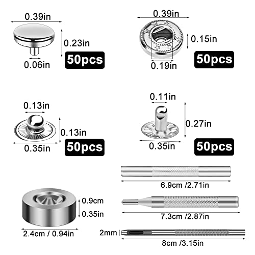 TLKKUE 50 Sets Leather Snap Fasteners Kit 10mm Silver Metal Snap Buttons kit Stainless Steel with 4pcs Snap Fastener Installation Tools for Sewing Clothing, Bracelets, Jackets, Bags Belt, DIY Crafts - Image 2