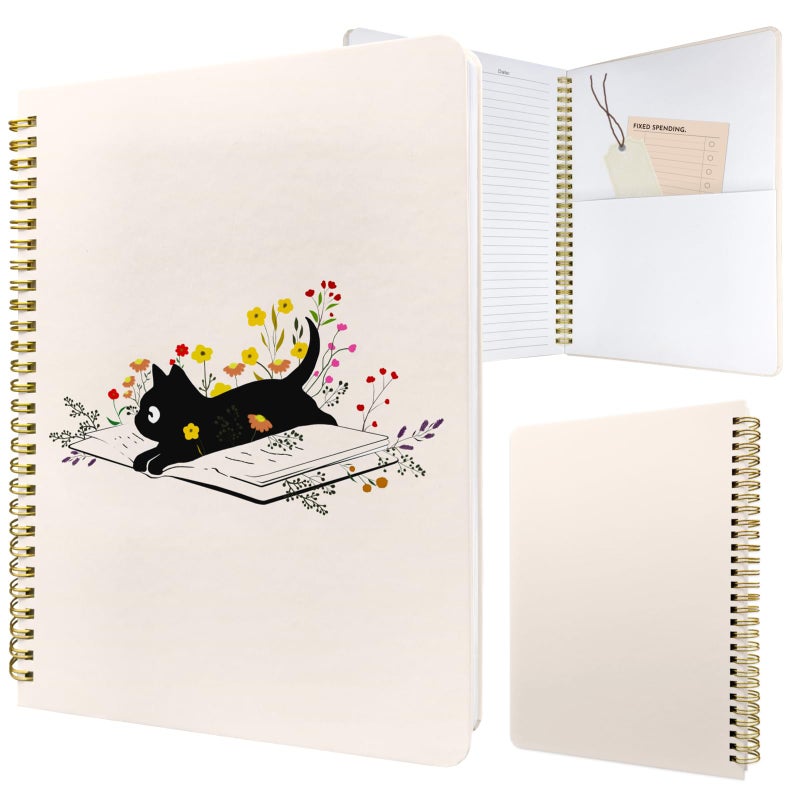 Stanoha Cute Spiral Notebook journal B5 Aesthetic Pretty Design for Women Girls Kawaii with Pocket, 10 x 7.2 inch, Lined, Cat Book - Image 1