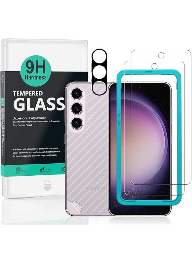 erorex 2 Pack Screen Protector For Samsung Galaxy S24 5G 6.2" Not For Samsung Galaxy S24 Plus 5G S24 Ultra 5G 9H Hardness Tempered Glass With 1Pc Camera Lens Protector 1Pc Back Carbon Fiber Film - Image 1