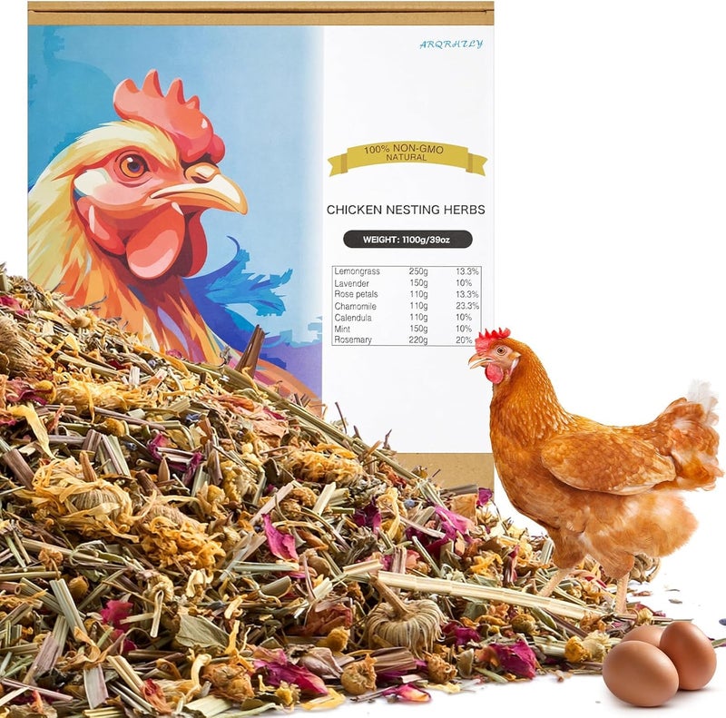 ARQRHTLY 39oz Luxury Chicken Nesting Herbs, 7 Natural Organic Floral & Herbal Blend Nesting Herbs for Chicken Coop Living Bedding, Pads, Boxes and Hen Coop Accessories, Calm Hens, Better Egg Quality - Image 2