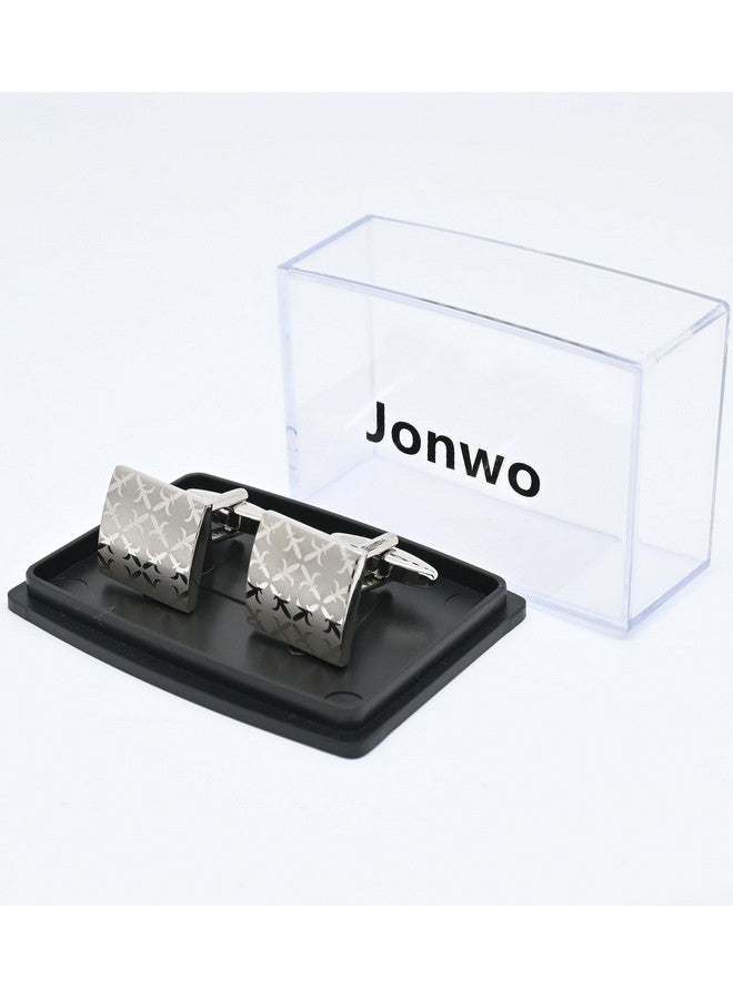 Jonwo أزرار أكمام فضية بنمط زهور للرجال والسيدات في علبة هدايا مجموعة أزرار أكمام معدنية مربعة كلاسيكية للزفاف والحفلات والذكرى والأحداث التجارية بدلة رسمية - Image 5