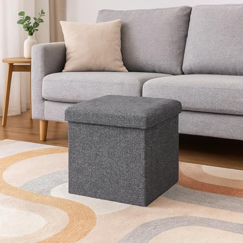 ABTRIX WITH AB Fabric Folding Organizer Storage Ottoman Bench Footrest Stool Coffee Table Cube,Camping Fishing Toys Chest Stool,Quick&Easy Assembly,22L Capacity,Padded (30X30X30 Cm,Light Grey) - Image 1