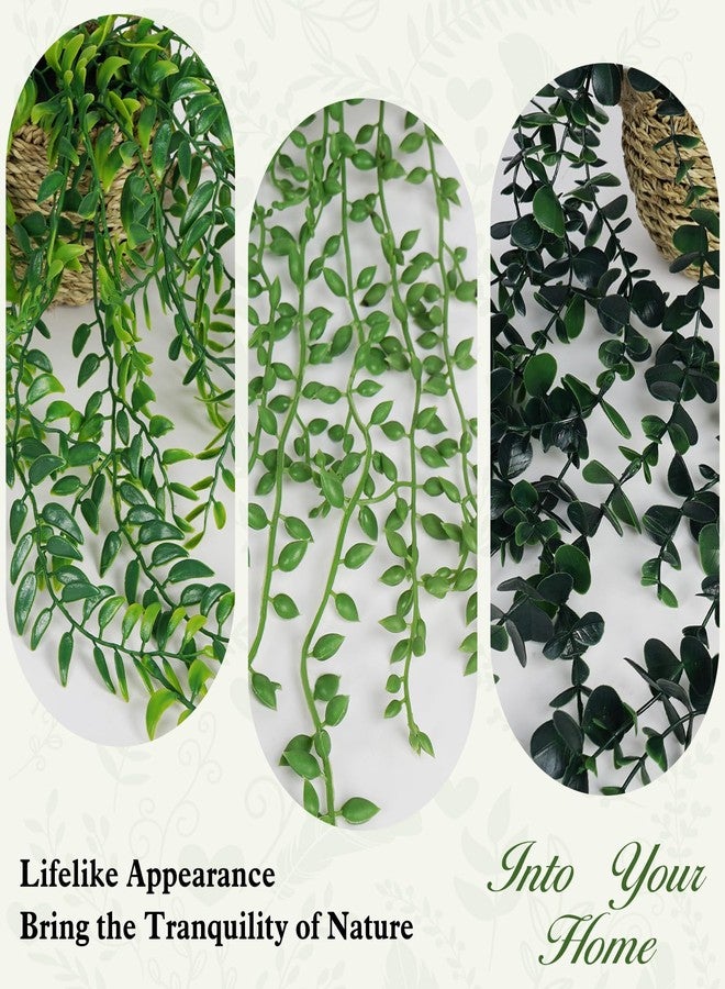 HOTOOLME Fake Hanging Plants, 3 Pack Artificial Hanging Plants in Basket, Fake Potted Plant Indoor for Wall Living Room Office Kitchen Bedroom Bathroom Home Decor - Image 2