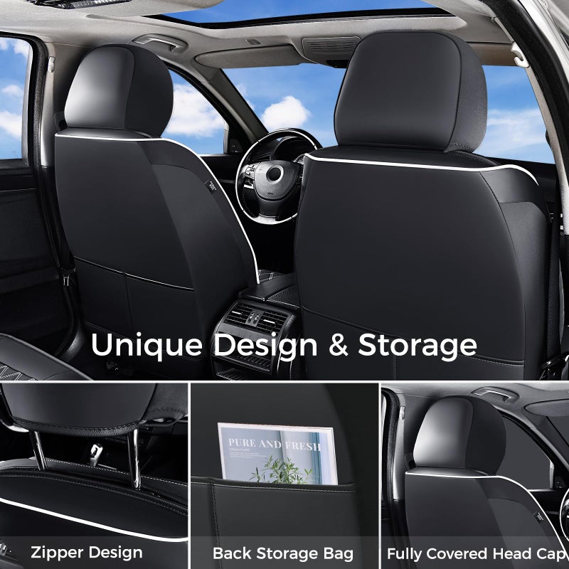 Huidasource Driver Seat Cover, Faux Leather Auto Front Seat Covers, Car Seat Covers Front Seats Universal Fit for Most Cars, Van, Truck, SUV, Fit for Honda Civic Nissan etc (Front Pair/Black&White) - Image 3